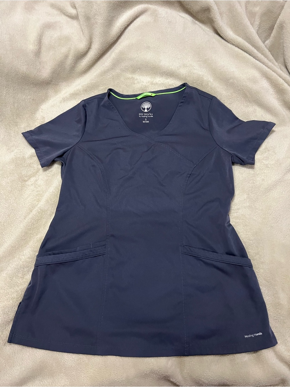healing hands Navy V-Neck Short Sleeve Scrub Top